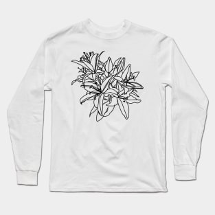 Stargazer Lily Flowers Line Drawing Long Sleeve T-Shirt